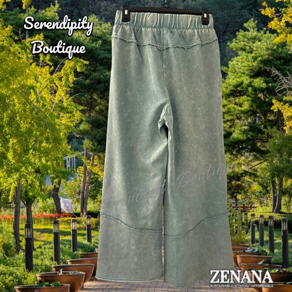 Zenana Bell Bottom Acid Blue Flare Leg Lightweight Elastic Waist Lounge Pants - Picture 4 of 9